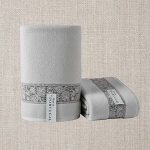 Felpinter Medallion Border Beige Cotton Soft 2 Bath Towels Made In Portugal